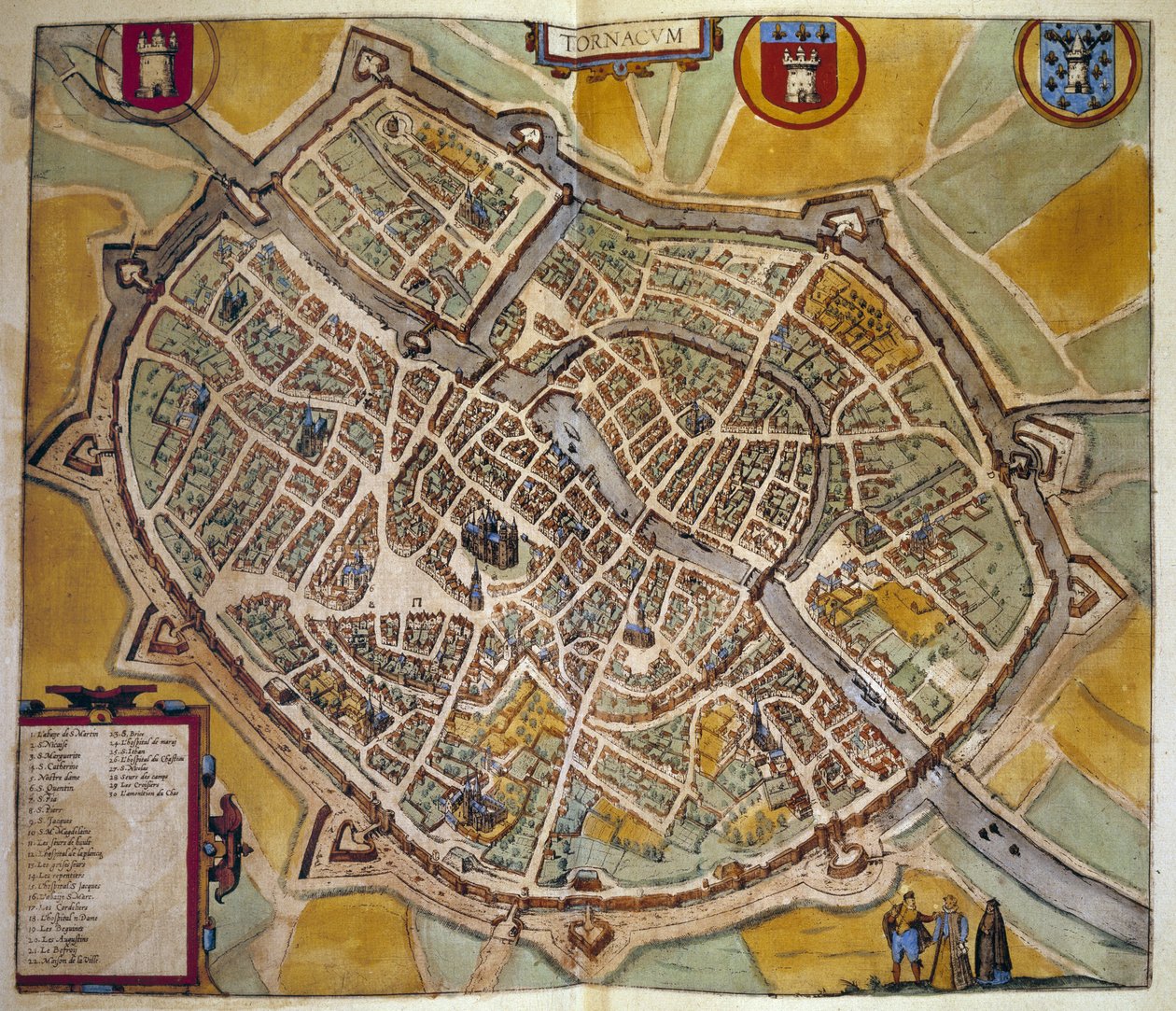 Kaart van de stad Tours in Frankrijk. Gravure uit de Atlas van 