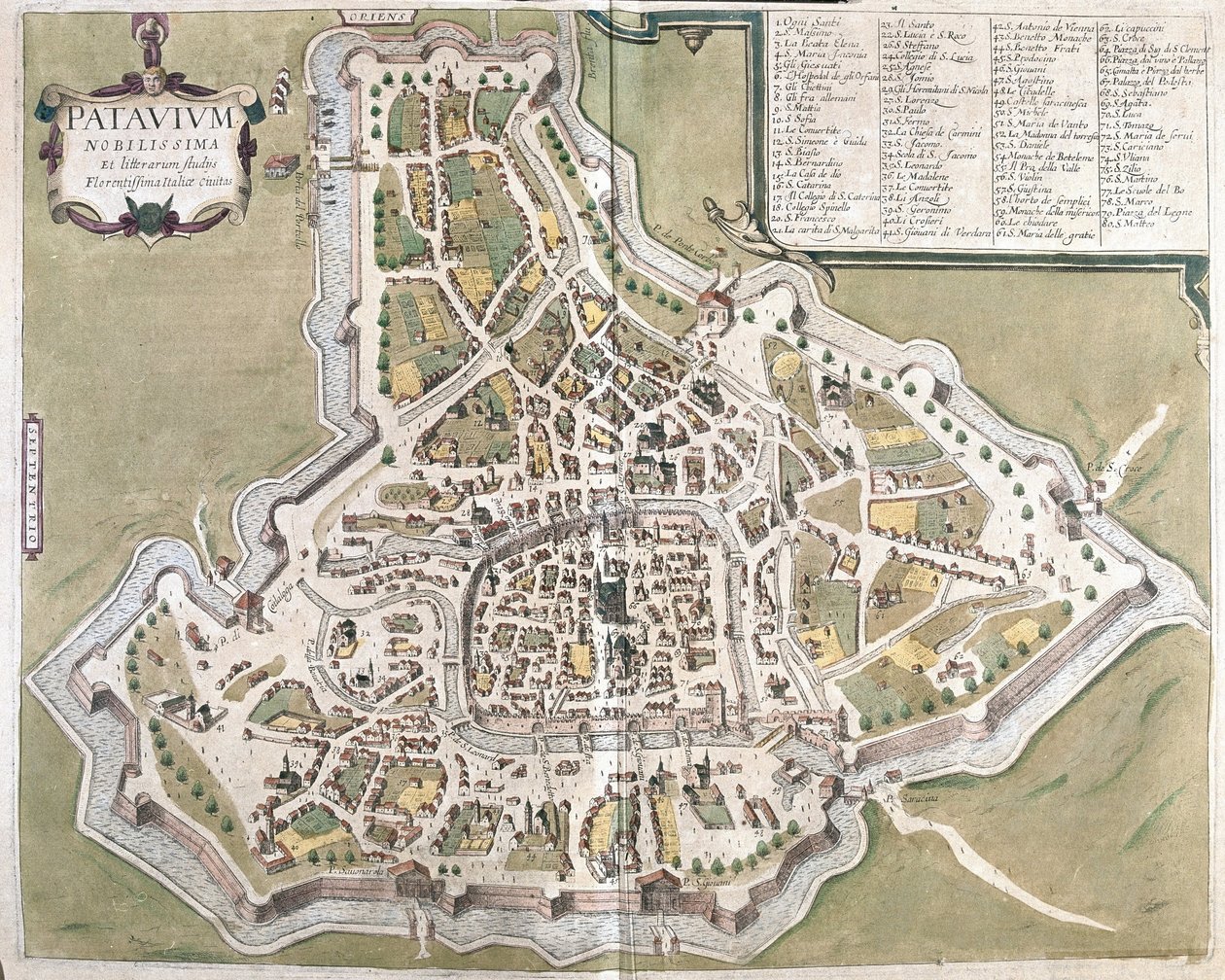 Padua, regio Veneto, Italië (ets) door Georg Braun and Hogenberg Franz