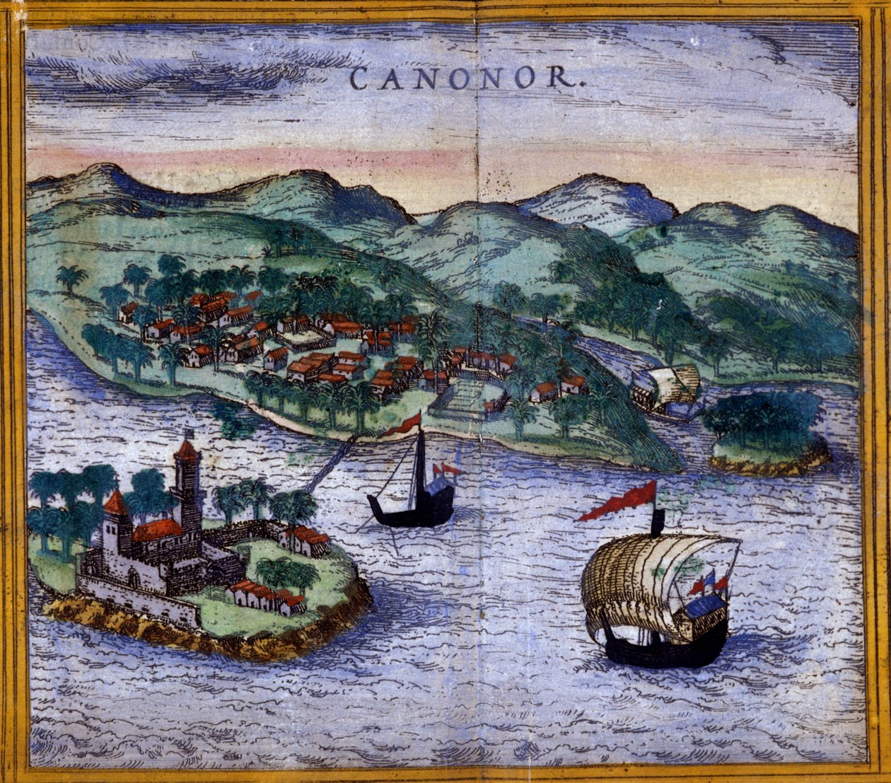 Uitzicht op Canonor (of Cannanore) in India uit een editie van 