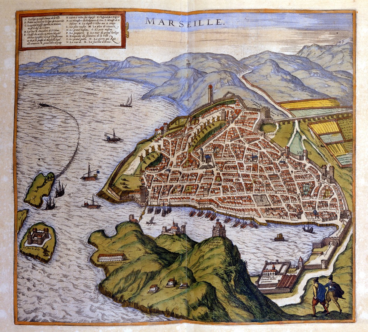 Uitzicht op Marseille uit de Atlas van Braun en Hogenberg door Georg Braun and Hogenberg Franz