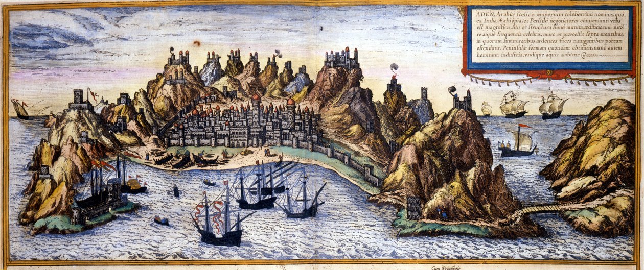 Uitzicht op de stad Aden in Jemen uit de Atlas 
