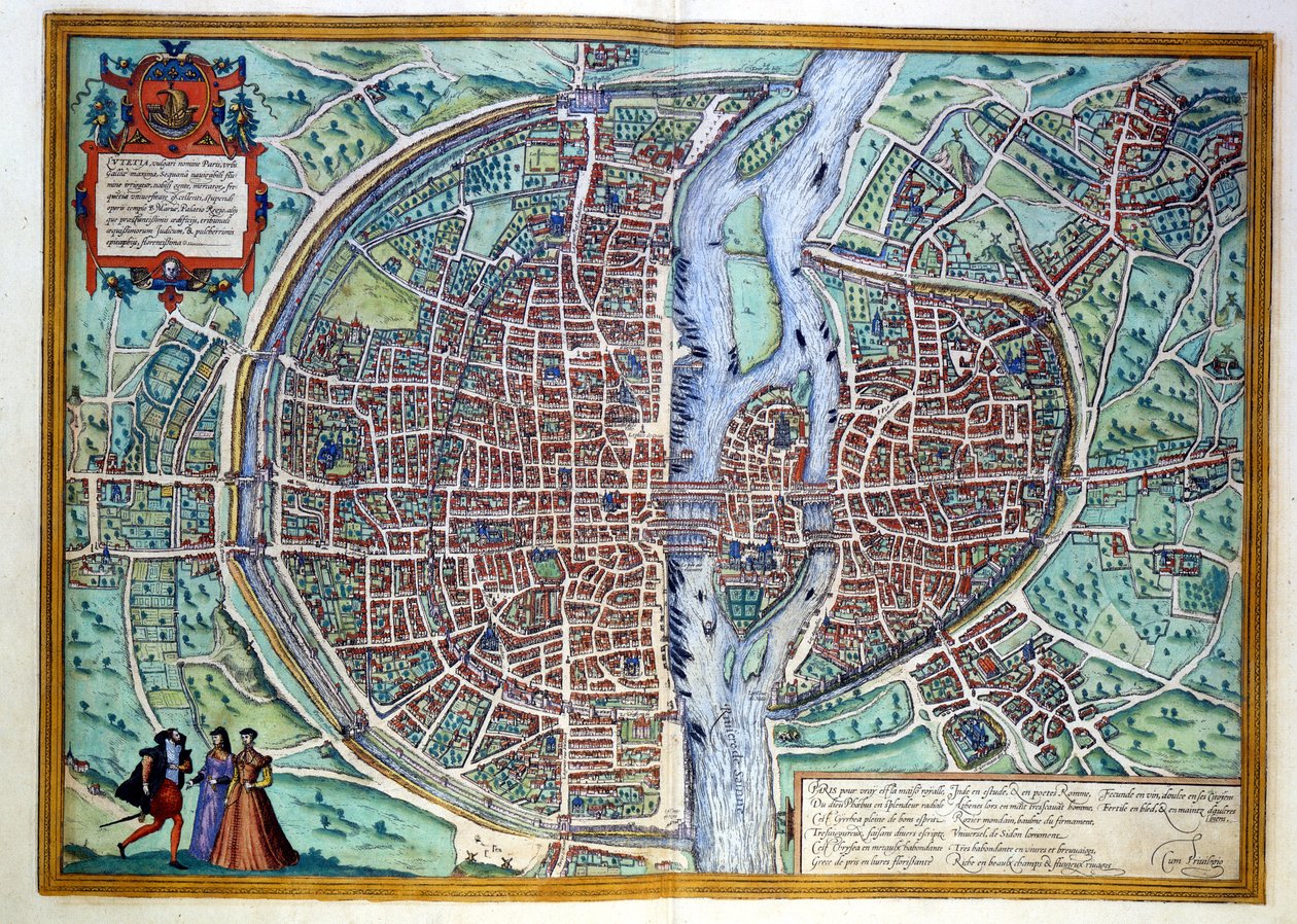 Uitzicht op de stad Parijs aan het einde van de 16e eeuw. Atlas van Braun & Hogenberg, Amsterdam door Georg Braun and Hogenberg Franz