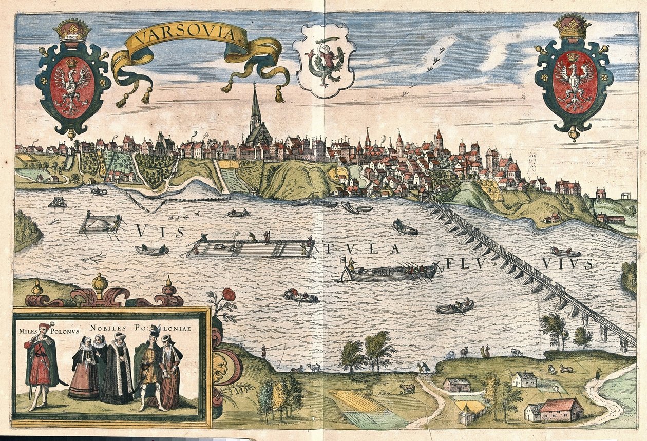 Warschau, Polen (gravure) door Georg Braun and Hogenberg Franz