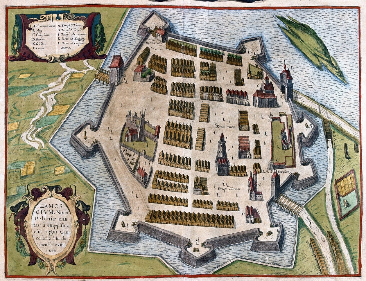 Zamosc, Polen door Georg Braun and Hogenberg Franz