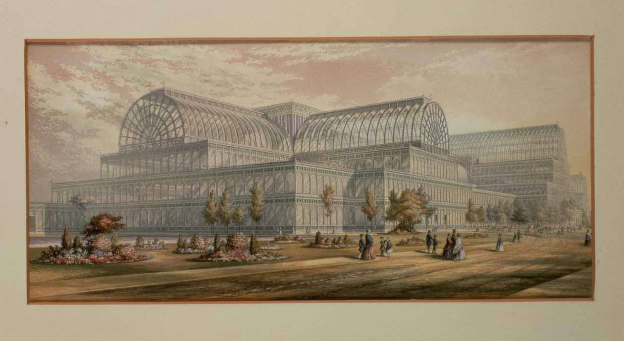 De buitenkant van Crystal Palace, Sydenham door George Baxter
