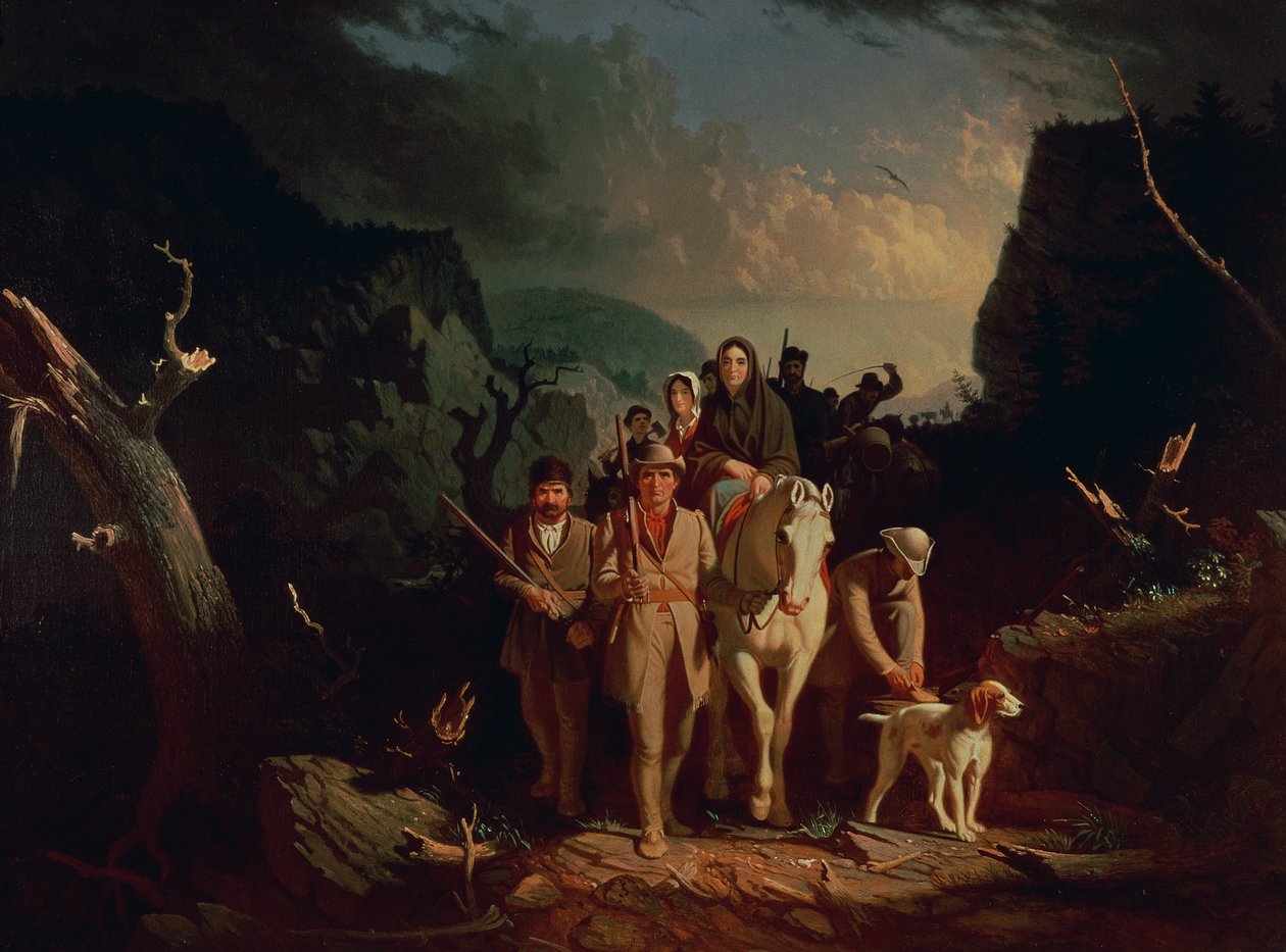 Daniel Boone begeleidt kolonisten door de Cumberland Gap, 1851-52 door George Caleb Bingham