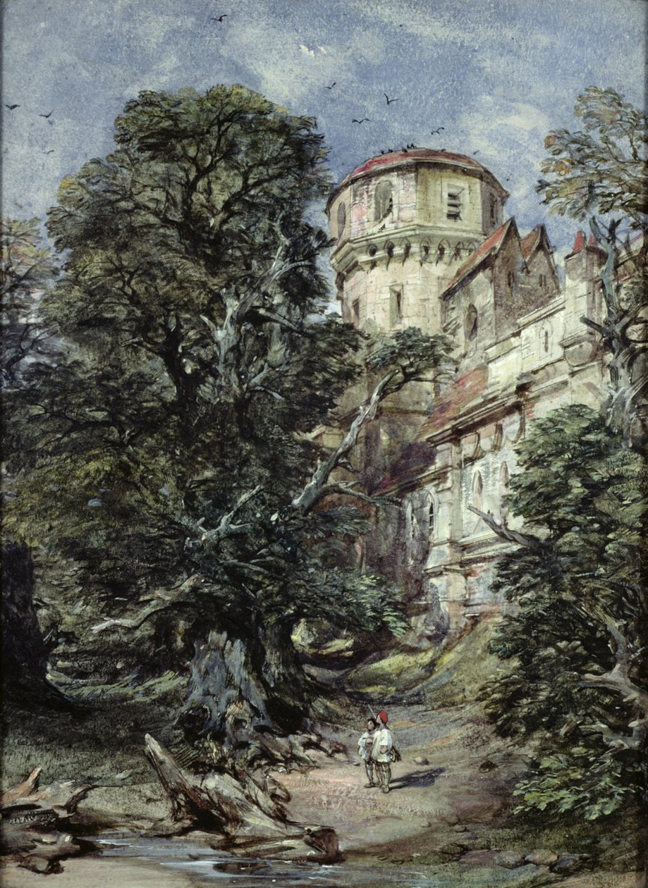 Landschap, met kasteel en bomen door George Cattermole