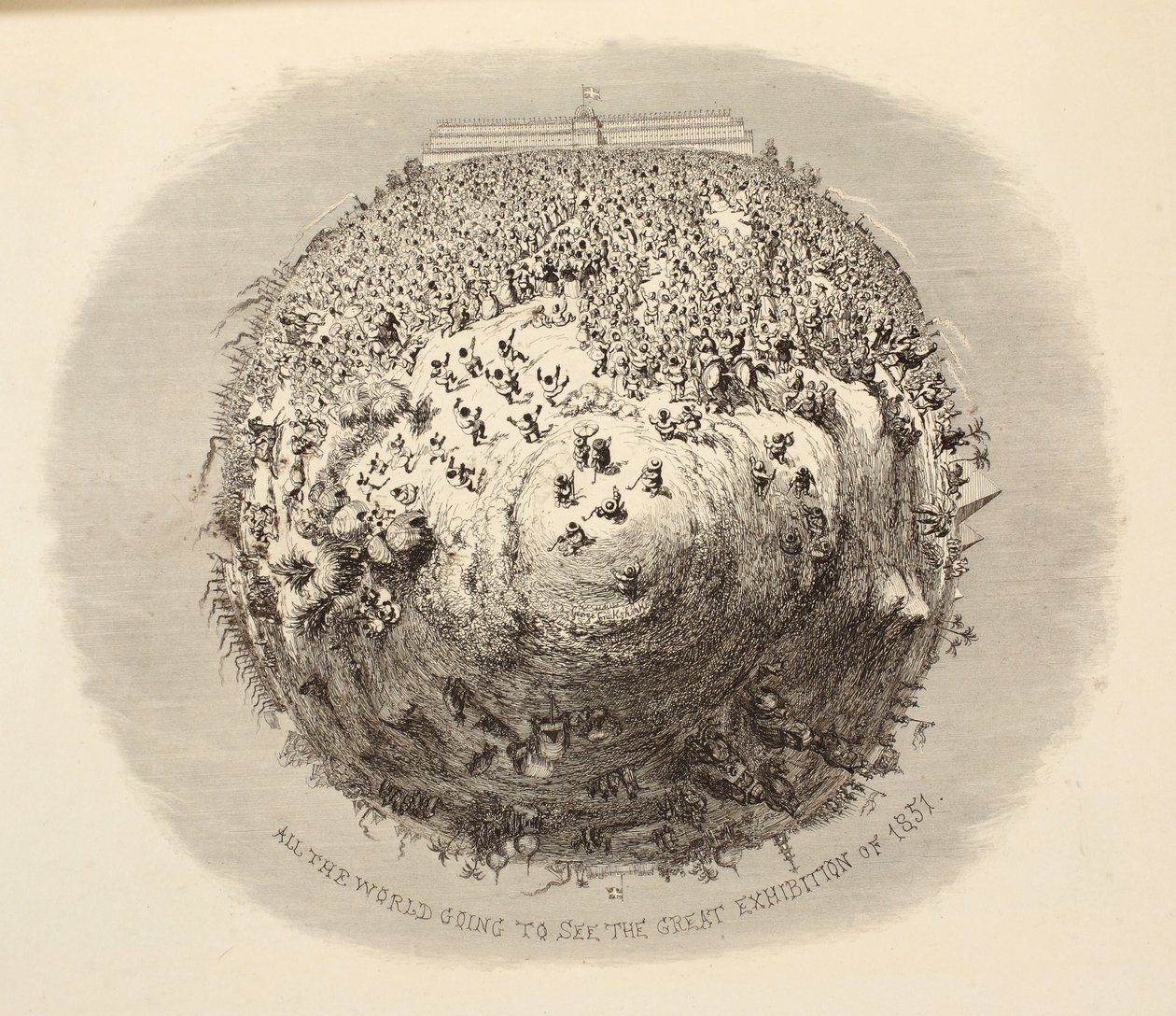 De Hele Wereld Gaat De Grote Tentoonstelling van 1851 Zien, uit 1851 of De Avonturen van de Heer & Mevrouw Sandboys en familie die naar Londen kwamen om zichzelf te vermaken en de Grote Tentoonstelling te zien door George Cruikshank