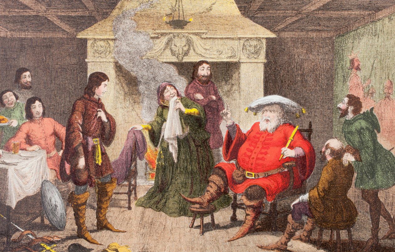Falstaff speelt de rol van de koning in Henry IV, Deel I, Act II, Scene IV, uit 