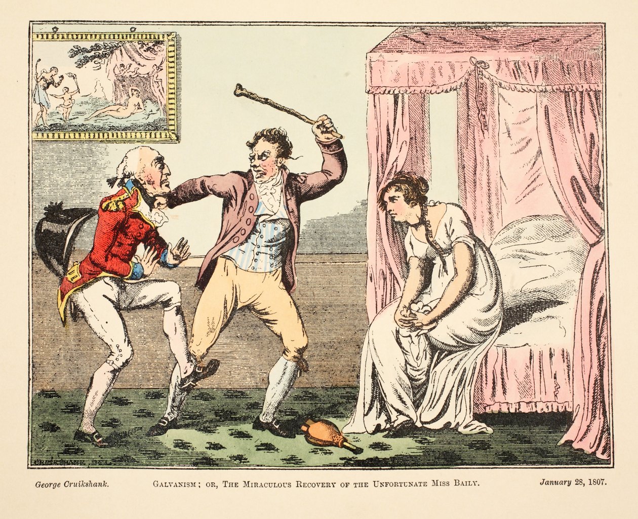 Galvanisme; of de wonderbaarlijke herstel van de ongelukkige Miss Baily, 1807 door George Cruikshank