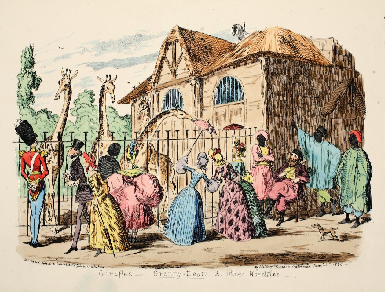 Giraffen - Granny Dears en andere nieuwigheden, pub. 1886 door George Cruikshank