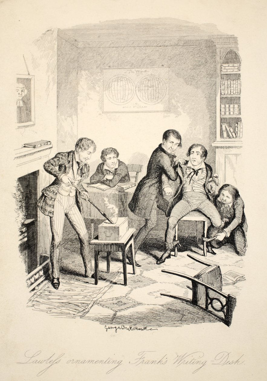 Lawleys Versieren Franks Schrijftafel, uit Frank Fairlegh of Scènes Uit het Leven van een Privé Leerling door George Cruikshank