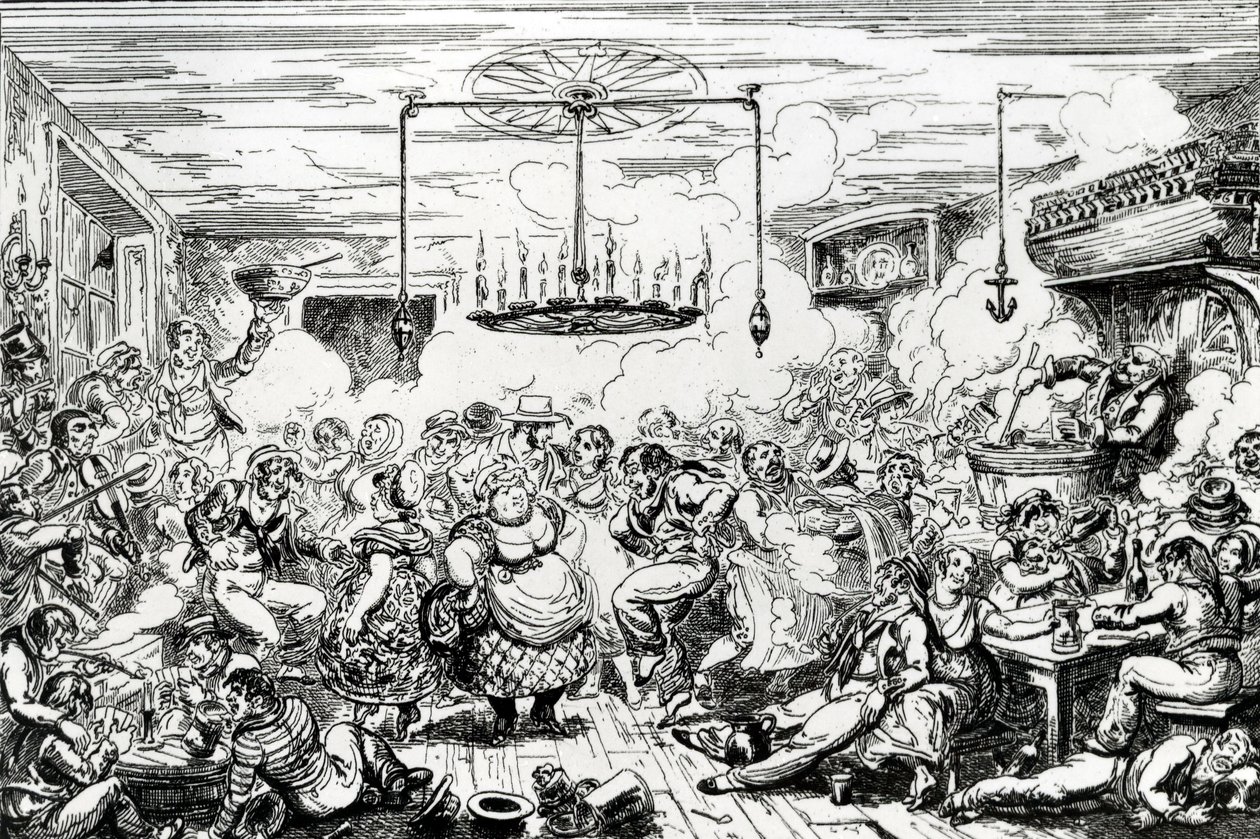 Matrozen aan het feesten, of een kijkje in de Lange Kamer, 1825 door George Cruikshank