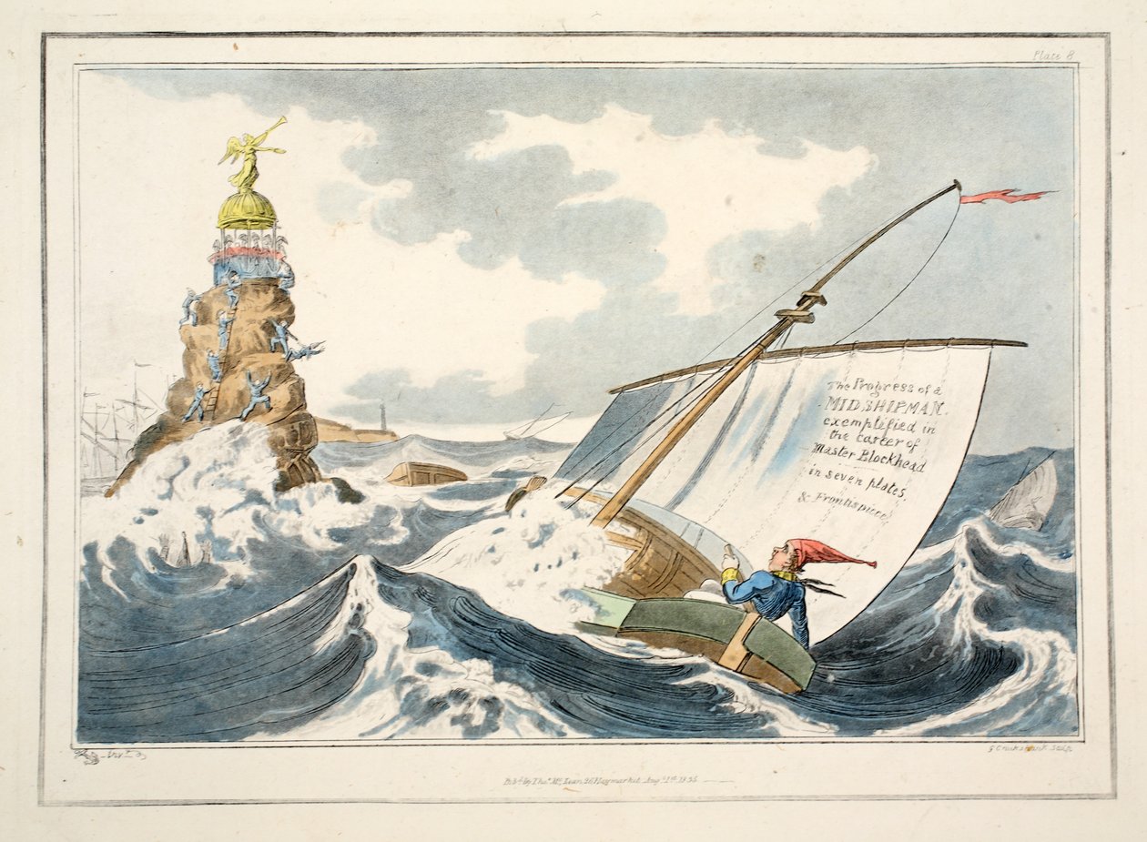 De vooruitgang van een adelborst geïllustreerd in de carrière van Master Blockhead in zeven platen en frontispice, 1835 door George Cruikshank