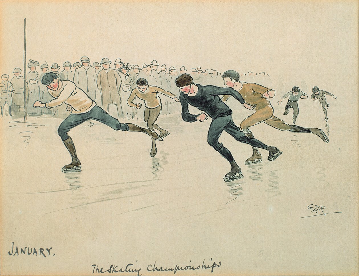 De Maand Januari: Schaatsen door George Derville Rowlandson