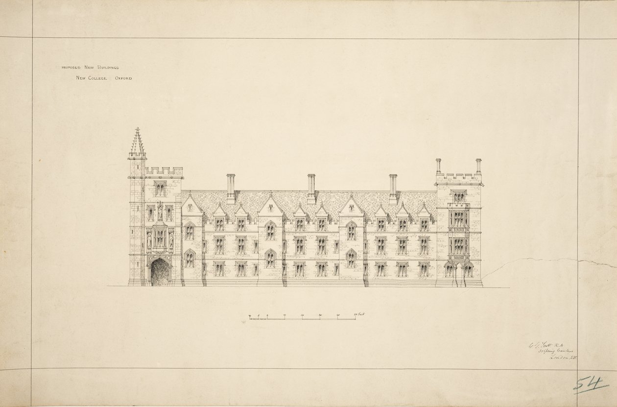 New College Oxford: Voorgestelde Nieuwe Gebouwen, 1870-79 door George Gilbert Scott