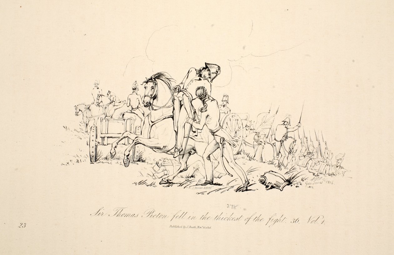 Sir Thomas Picton viel in de struiken van het gevecht, uitgegeven door J. Booth door George Jones