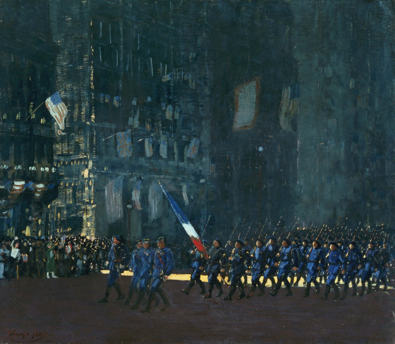 Blauwe Duivels op Fifth Avenue door George Luks
