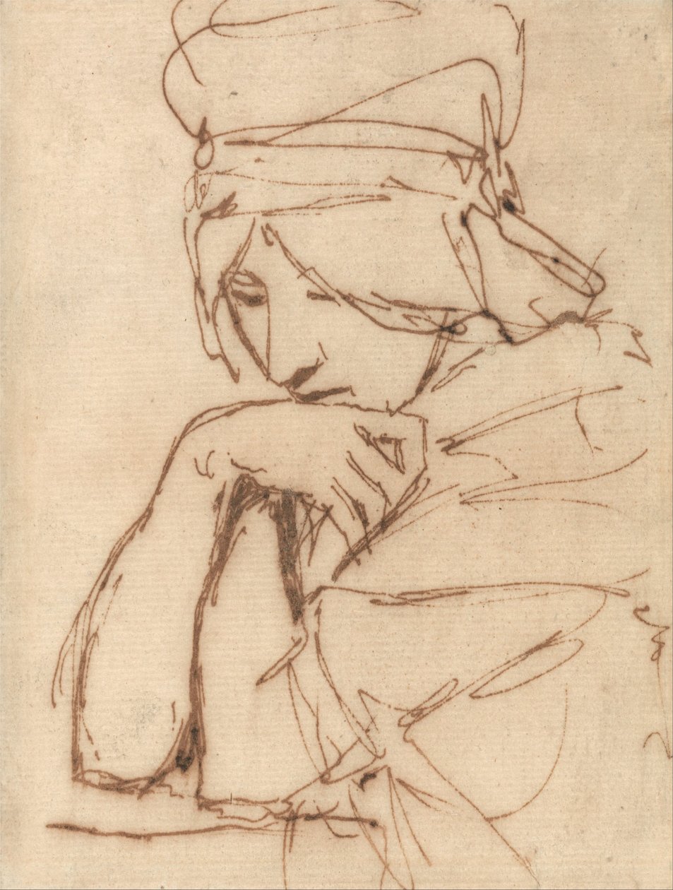 Een Peinzende Dame door George Romney