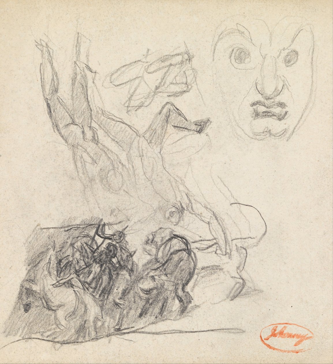 Figurencompositiestudie 21 met een gezicht door George Romney