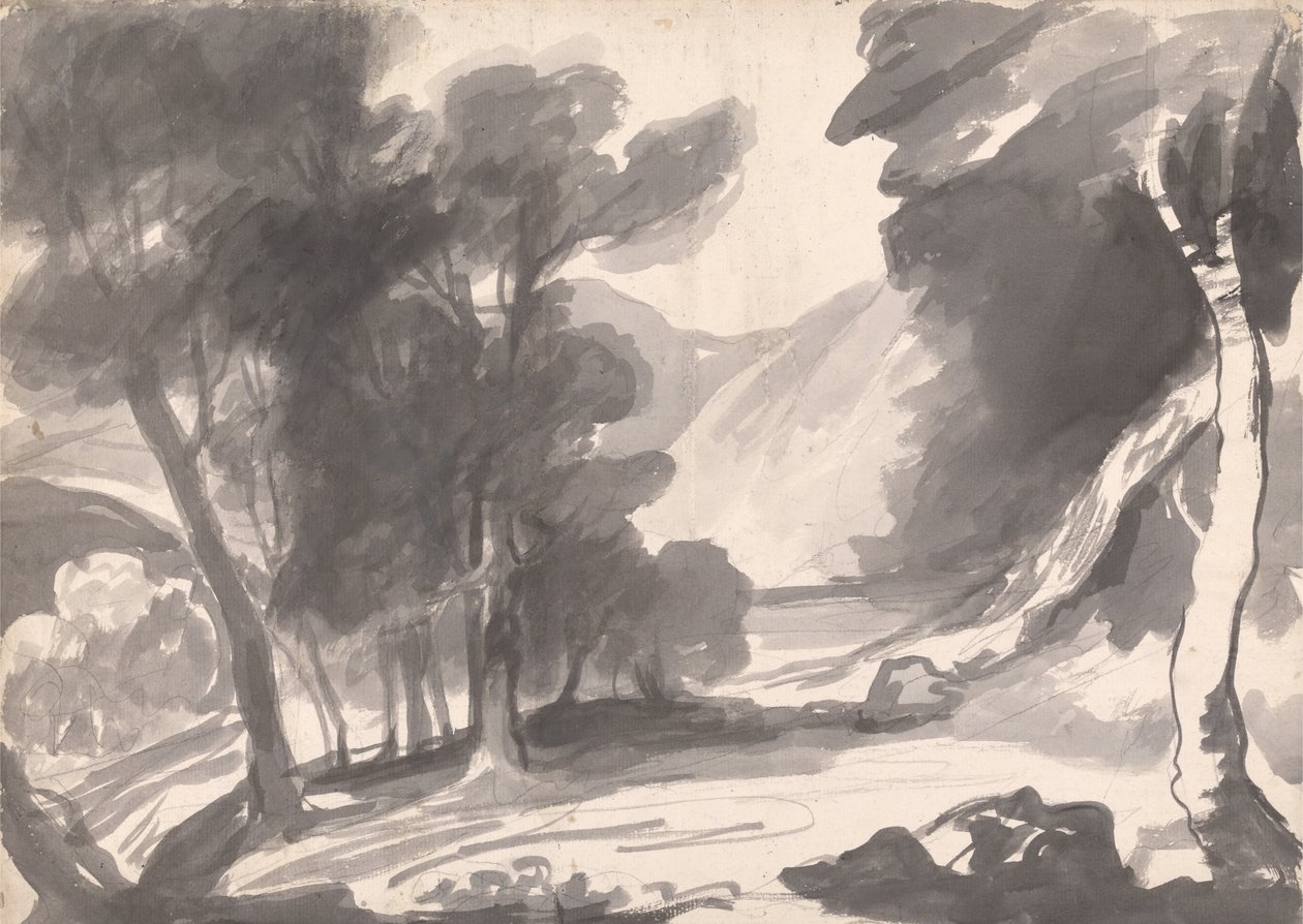 Open plek in een bos door George Romney