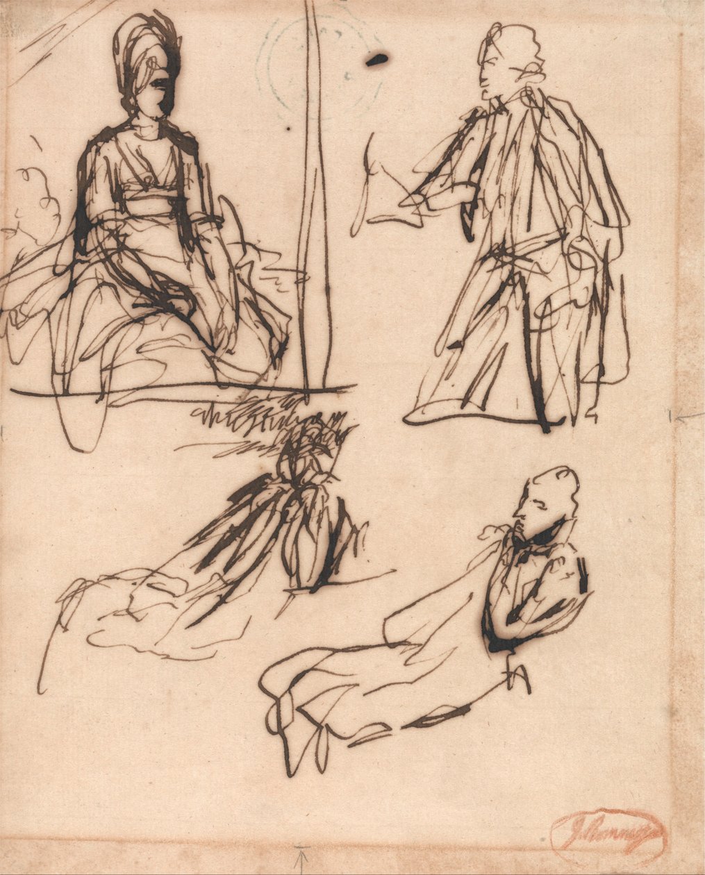Studies voor portretten van een man en een vrouw door George Romney
