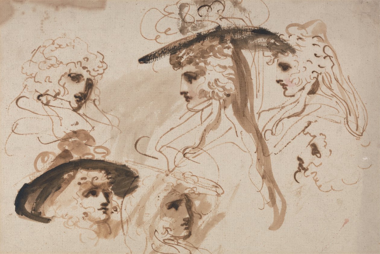 Studies voor het hoofd van een dame (Studies van een vrouwenhoofd) door George Romney