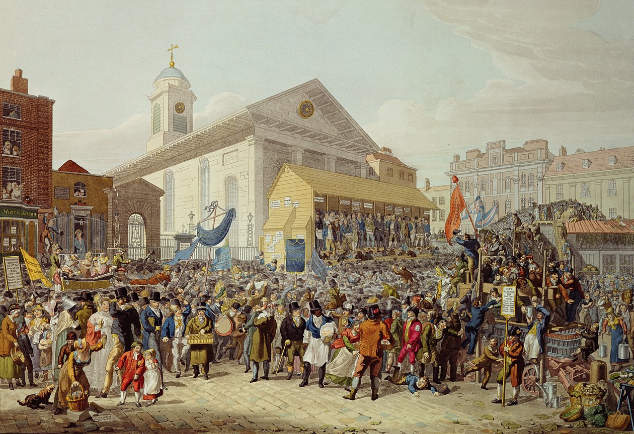 Vertegenwoordiging van de Verkiezing van Leden van het Parlement voor Westminster, 1818 door George Snr Scharf