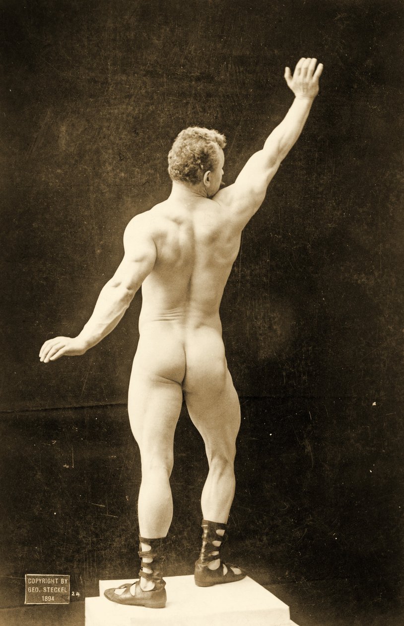 Eugen Sandow, in klassieke oude Grieks-Romeinse pose, ca. 1894 door George Steckel