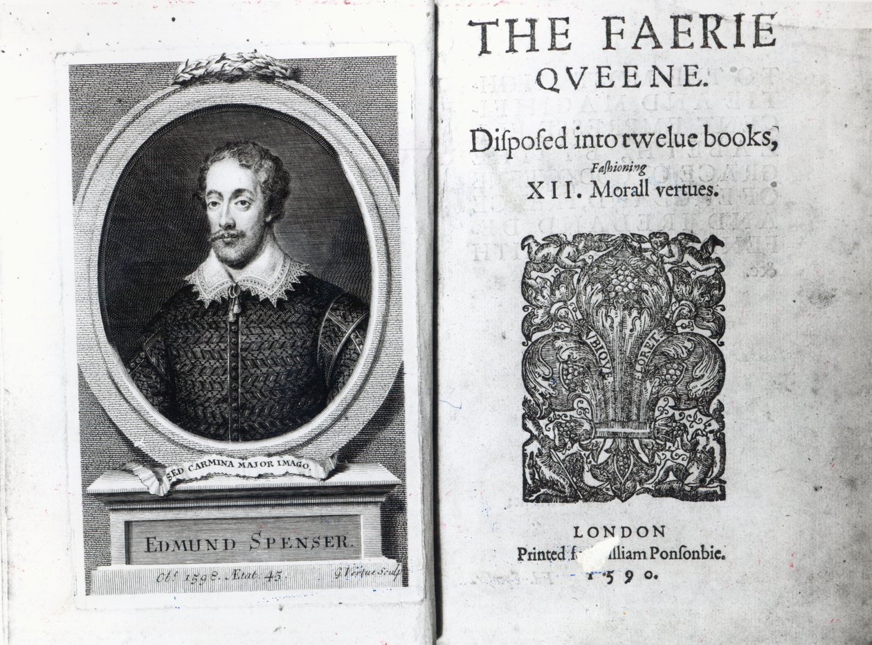Portret van Edmund Spenser en het frontispice van zijn gedicht 