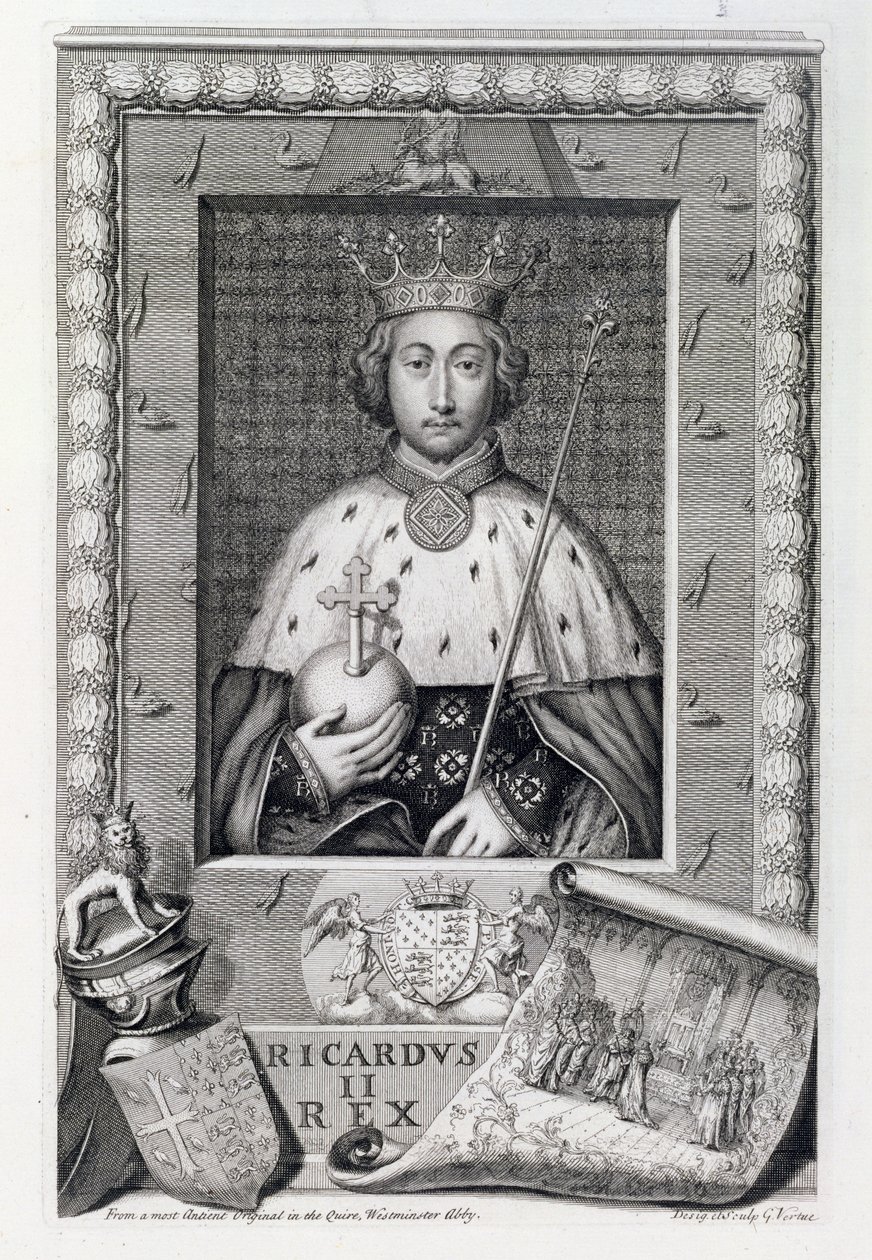 Richard II (1367-1400) koning van Engeland 1377-99, naar een schilderij in Westminster Abbey, gegraveerd door de kunstenaar door George Vertue
