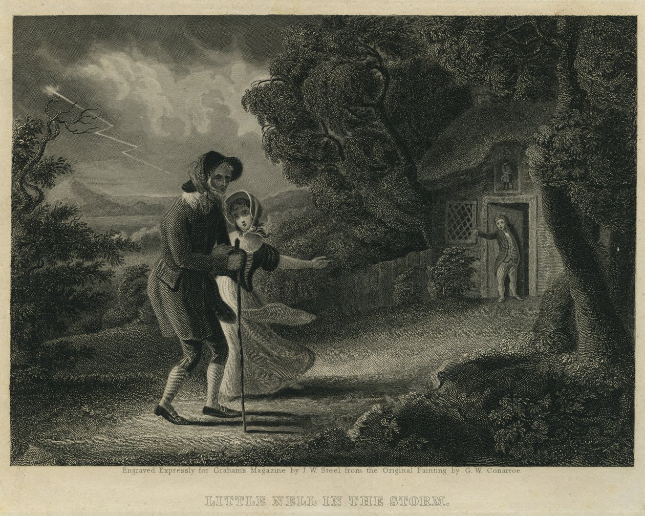 Little Nell in de storm, gegraveerd door J. W. Steel door George W. Conarroe