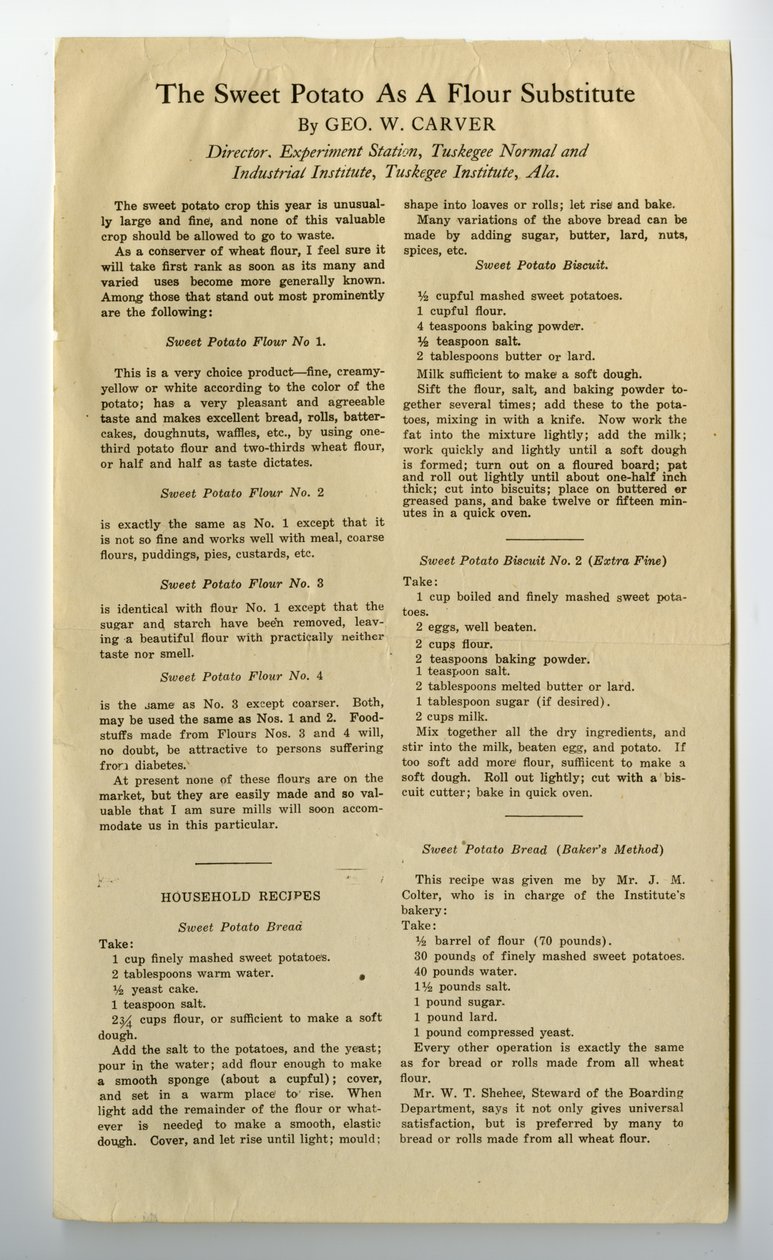 De zoete aardappel als meelvervanger, ca. 1915 door George Washington Carver