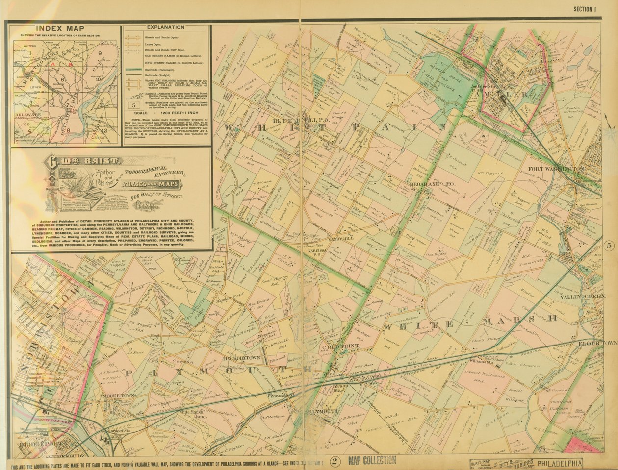 Baists kaart die de ontwikkeling van de stad en voorsteden van Philadelphia toont, plaat 1, 1897 door George William Baist