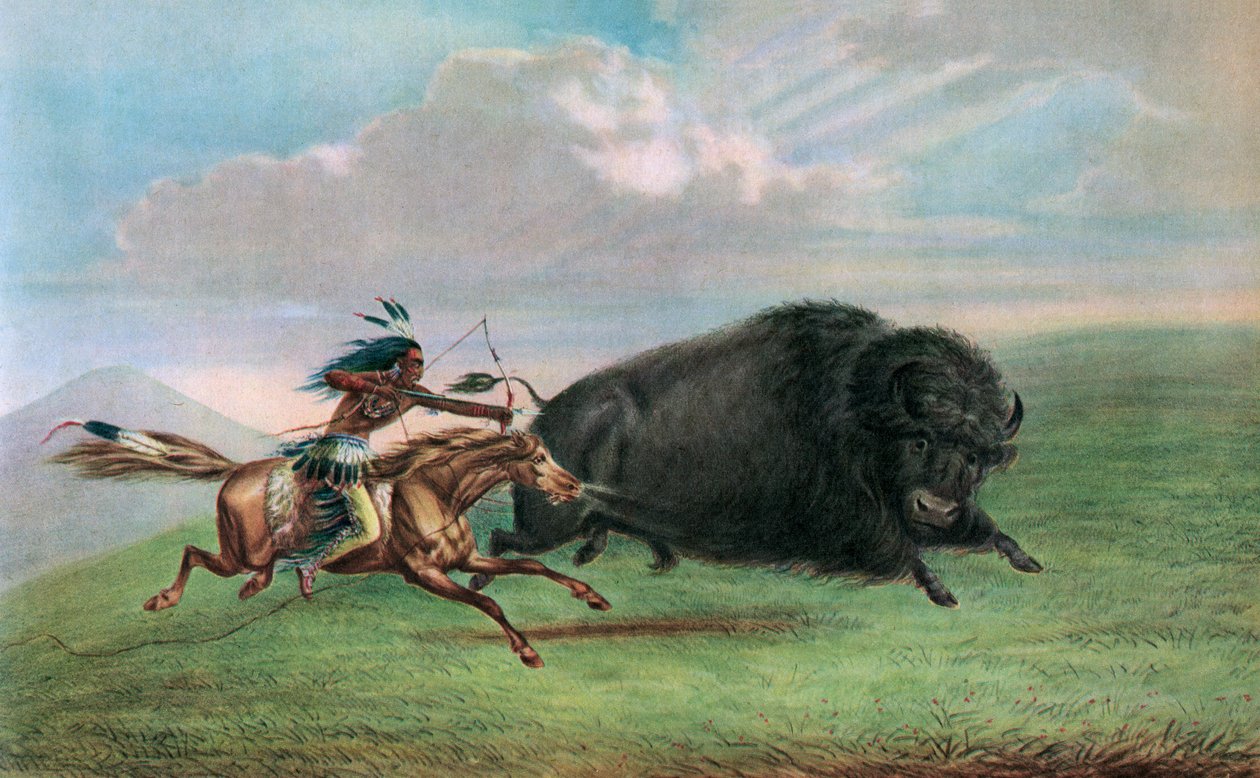 Print naar Buffalo Hunt door George Catlin, ca. 1920 door George (after) Catlin