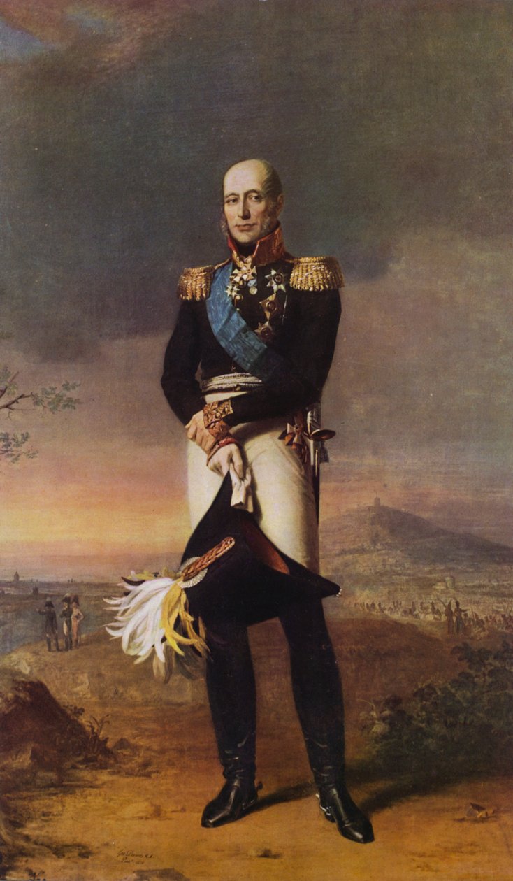 Portret van Barclay de Tolli (kleurenlitho) door George (after) Dawe