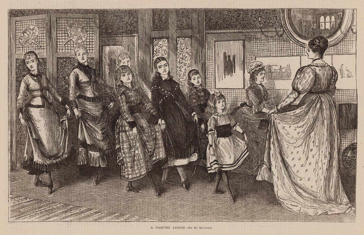 Een dansles (gravure) door George (after) Du Maurier