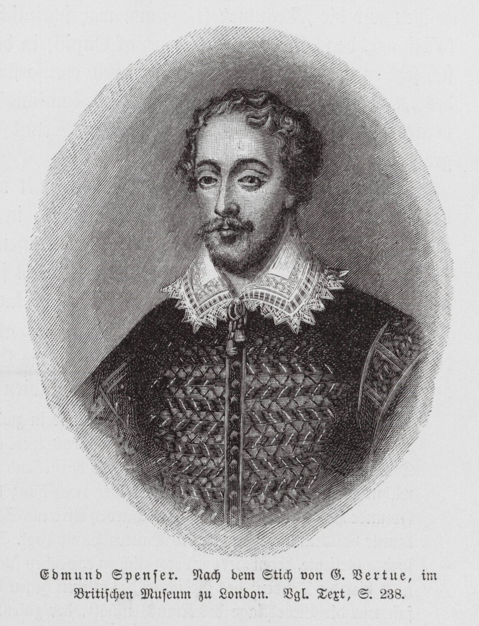 Edmund Spenser, Engels dichter (gravure) door George (after) Vertue