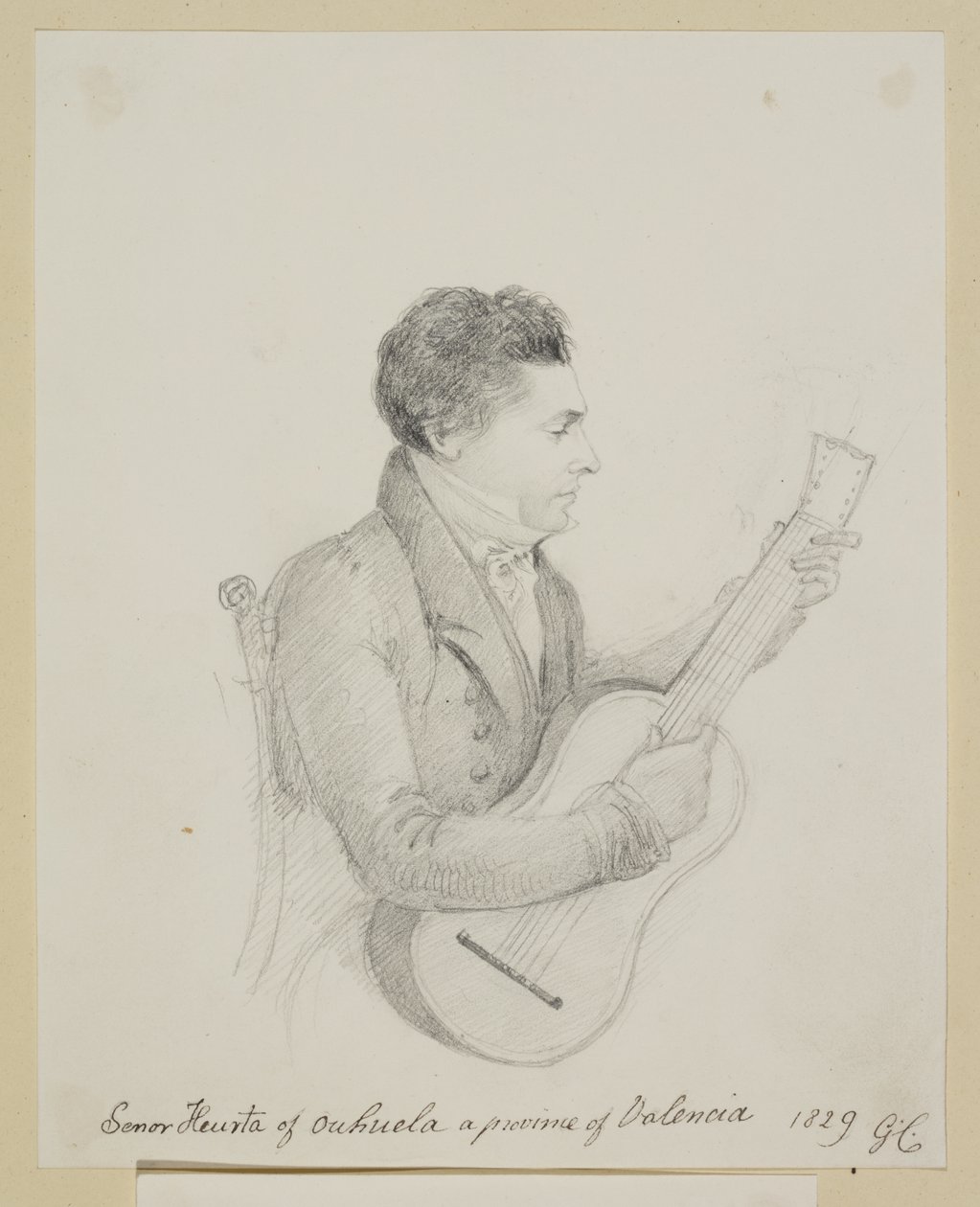 Señor Huerta van Orihuela, Valencia, speelt gitaar door George (attr. to) Cumberland