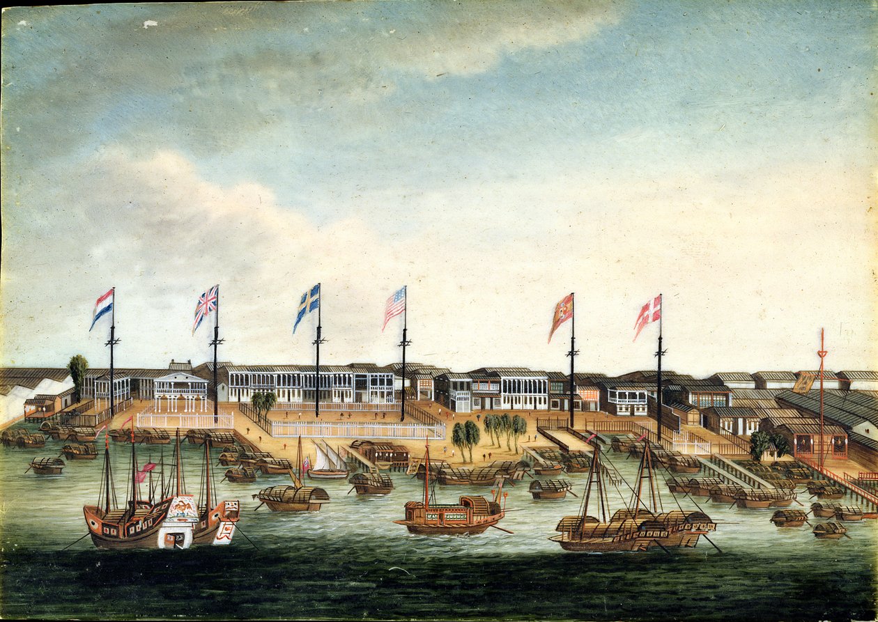 De Hongs in Canton, voor 1820 door George (follower of) Chinnery