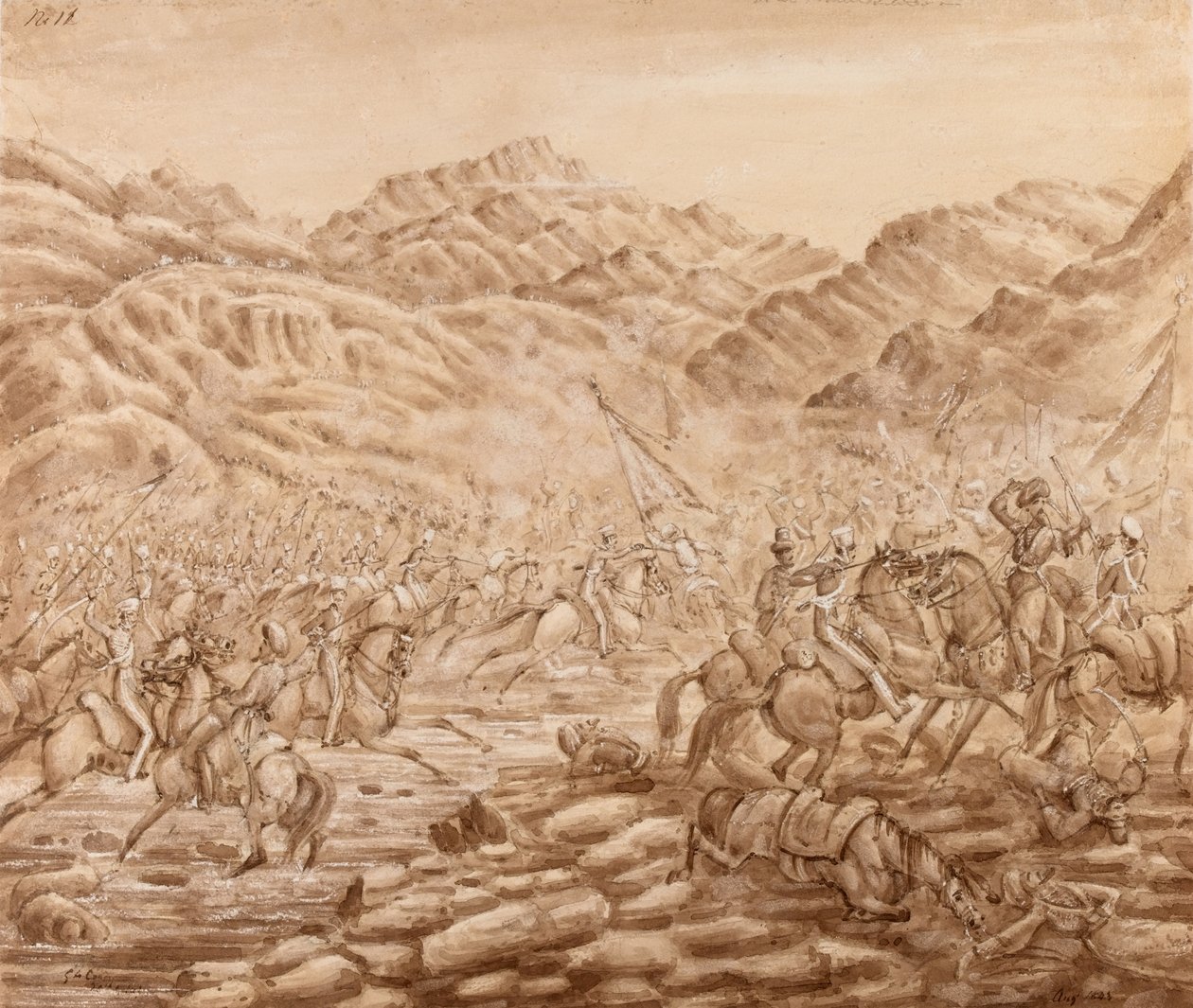Aanval van de Cavalerie van de achterhoede bij de Slag om Tezeen door George Alfred Croly