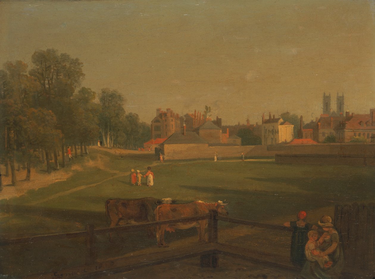 Een westelijk uitzicht op een deel van Westminster en Bird Cage Walk genomen vanaf het molenhuis door George Arnald