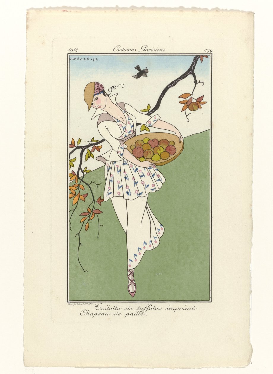 Journal des Dames et des Modes, Costumes Parisiens, 1914, No. 179 : Toilettes de taffetas door George Barbier