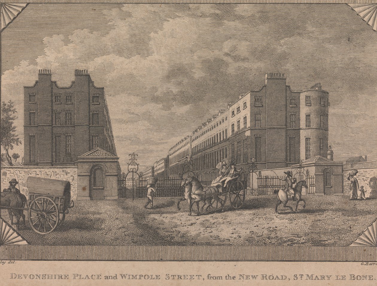 Devonshire Place en Wimpole Street, vanaf de Nieuwe Weg, St. Mary le Bone door George Barret