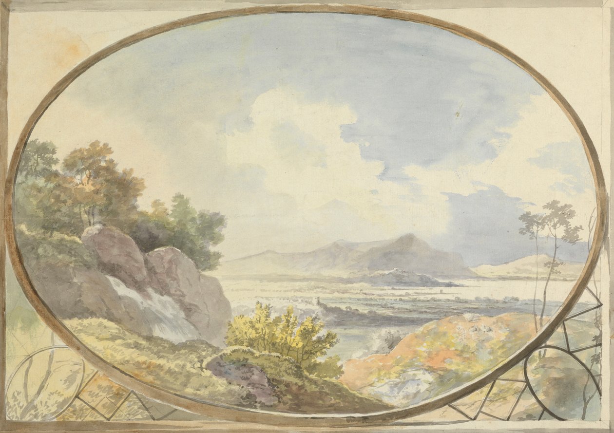 Landschap in een ovaal (Berglandschap door een ovaal raam) door George Barret