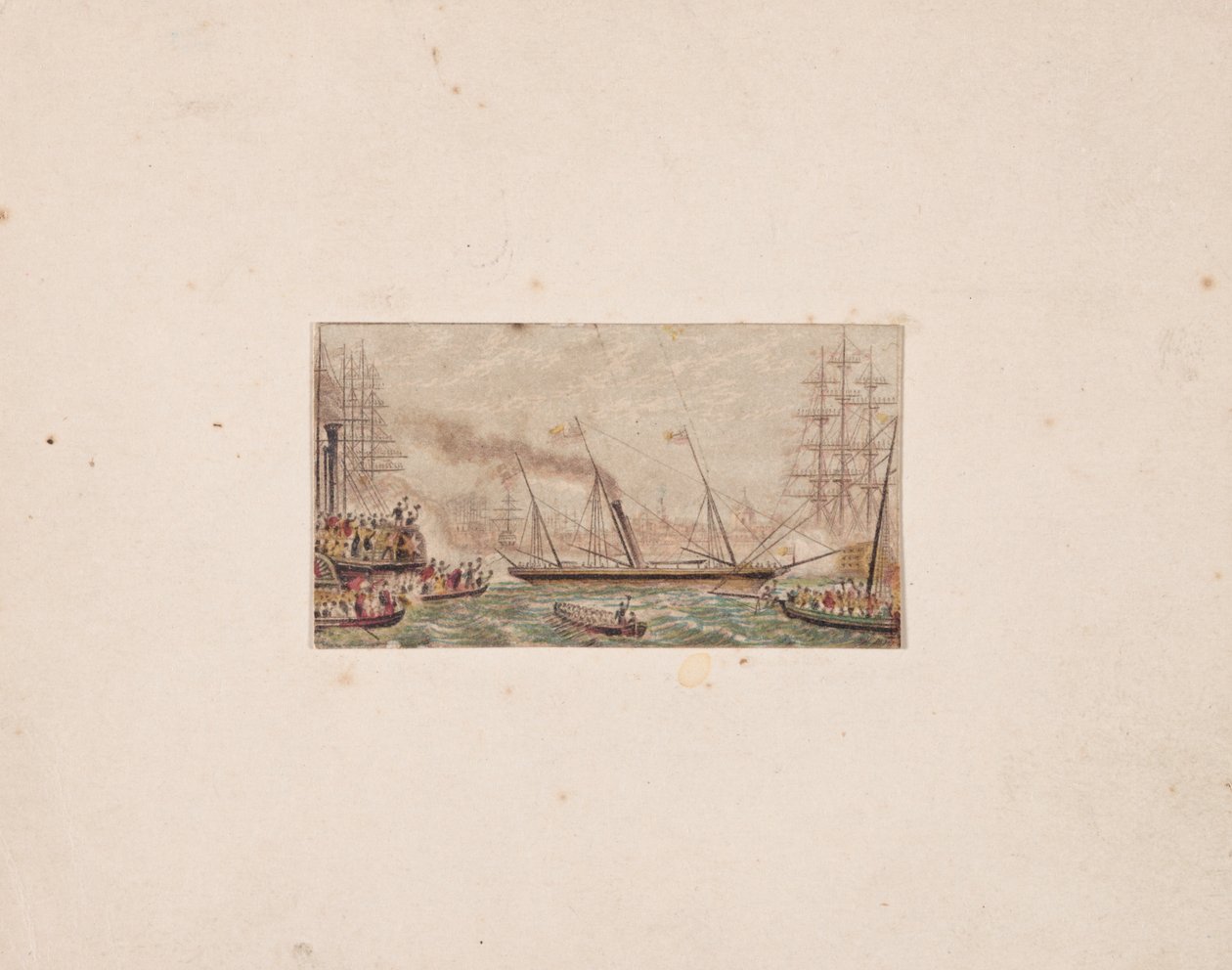 Naalddoosafdruk: De koninklijke vloot in Kilkenny Bay (?) door George Baxter