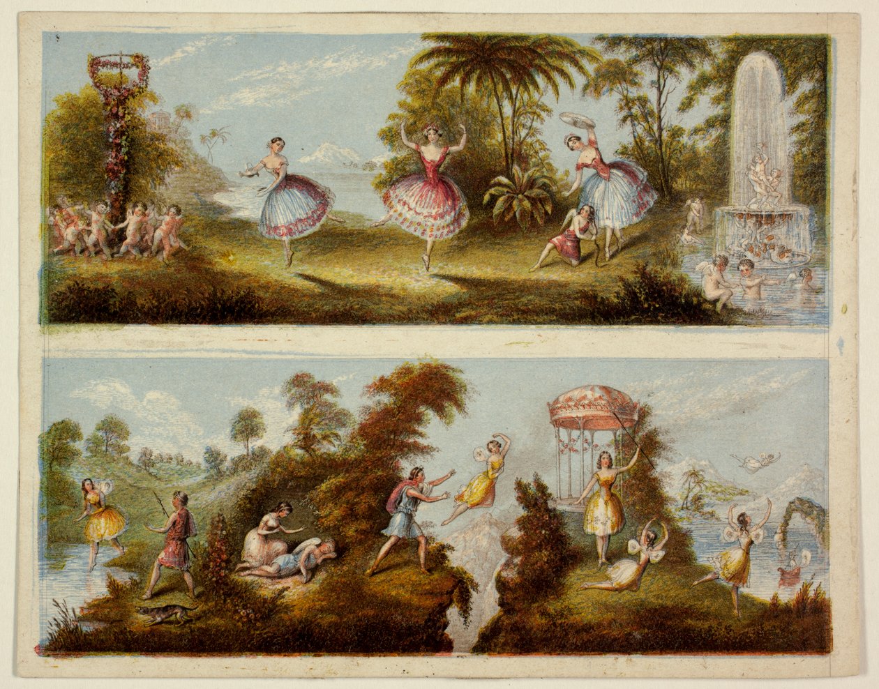 Pas de trois en feeërieke scènes (uit een reeks naaldgravures) door George Baxter