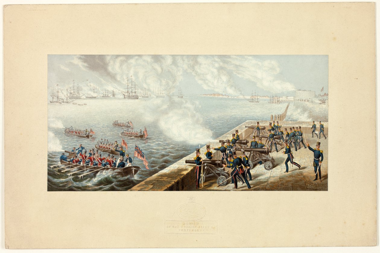 Inspectie van de Britse vloot in Portsmouth vóór de Krimoorlog door George Baxter