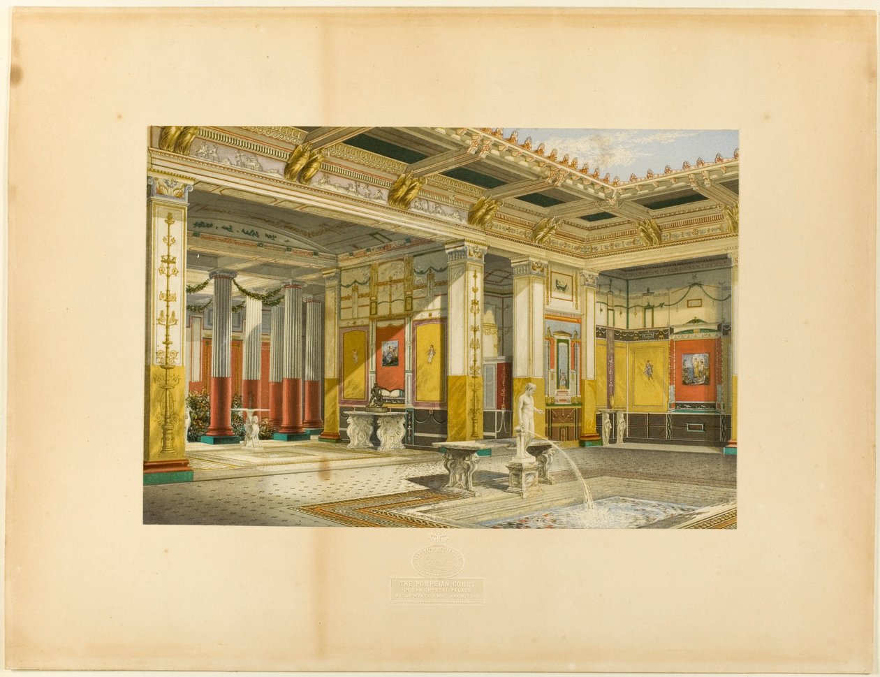 Het Pompeïsche hof van het Crystal Palace. Digby Wyatt, Esq., architect door George Baxter