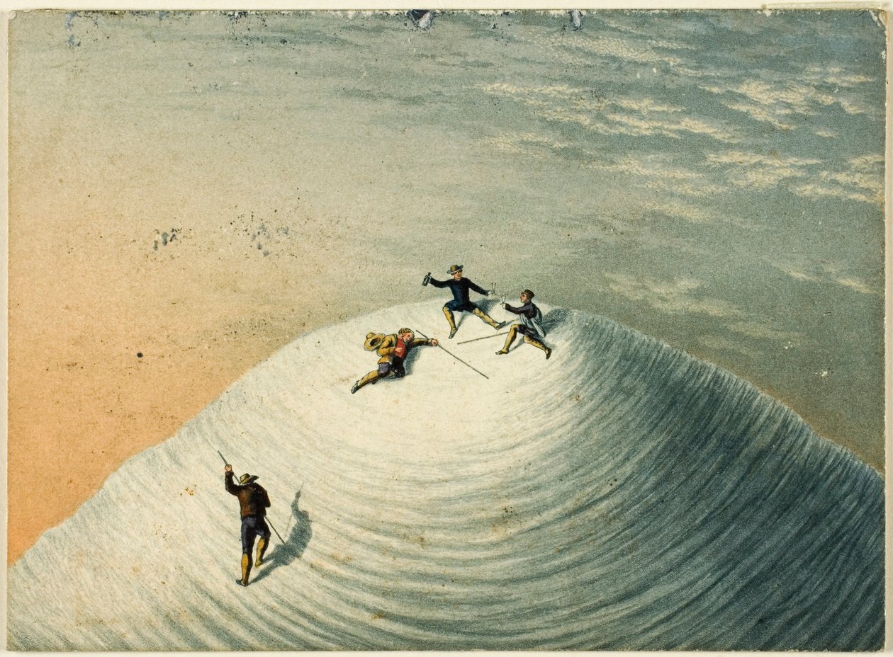 De top, van de beklimming van de Mont Blanc door George Baxter